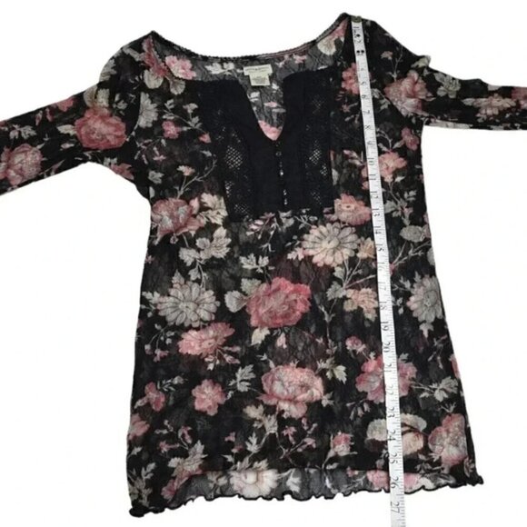 Ralph Lauren Denim & Supply Floral Sheer Blouse Black Pink Long Sleeve Medium - Picture 11 of 12